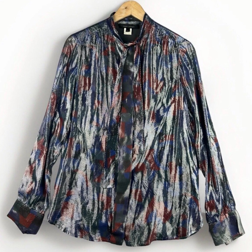Marc Jacobs Red and Silver Button-Up Blouse - Picture 1 of 9